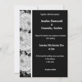 フローラバラホワイトブラックシルバートリムホワイト結婚ズ 招待状 (正面)