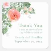 フローラバラモノグラムグリーンコーラルピンク結婚ズ スクエアシール (正面)