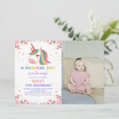 フローラバラユニコーン誕生日招待状w写真 招待状 (スタンド正面)