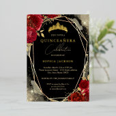 フローラバラレッド金ゴールドティアラキンセアニェラ 箔招待状 (立ち正面)