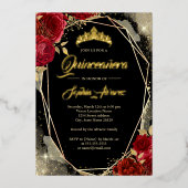 フローラバラレッド金ゴールドブラックティアラキンセアニェラ 箔招待状 (正面)