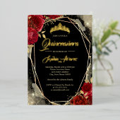 フローラバラレッド金ゴールドブラックティアラキンセアニェラ 箔招待状 (立ち正面)