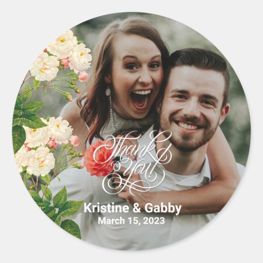 フローラバラヴィンテージサンキューカリグラクラシックフィ  ラウンドシール (正面)