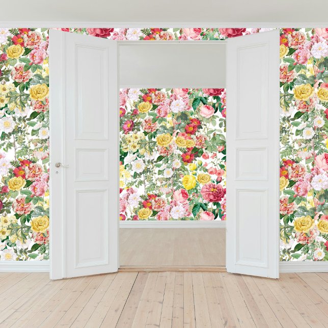 フローラバラヴィンテージ春ガーデン 壁紙 (Floral Roses Vintage Spring Garden Wallpaper)
