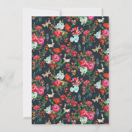 フローラバラ庭の動物の赤ちゃんシャワー 招待状 (裏面)