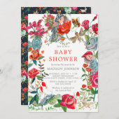 フローラバラ庭の動物の赤ちゃんシャワー 招待状 (正面/裏面)