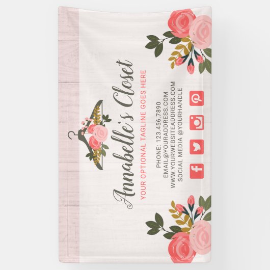 フローラバラ服ハンガークローゼットファッションブティック 横断幕 (縦)