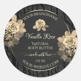 フローラバラ素朴ブラックツリーバーク製品ラベル ラウンドシール