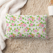 フローラバラ花と緑葉の模様 ランバークッション (ブランケット)