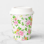 フローラバラ花と緑葉の模様 紙コップ (左)