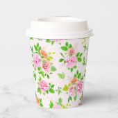 フローラバラ花と緑葉の模様 紙コップ (裏面)