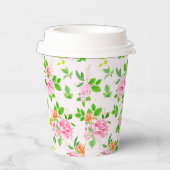フローラバラ花と緑葉の模様 紙コップ (右)