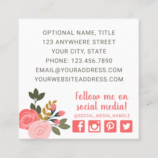 フローラバラ衣料掛けクローゼットファッションブティック スクエア名刺 (裏面)