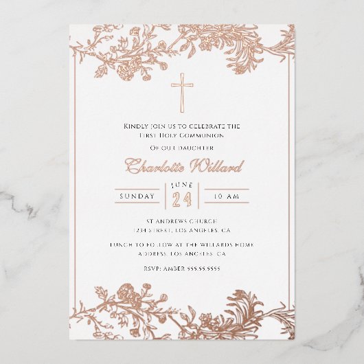 フローラバラ金ゴールドクロスガールズファースト共産箔 箔招待状 (正面)