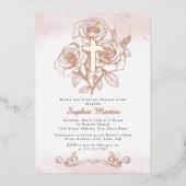 フローラバラ金ゴールドクロスガールピンクバプテスマ 箔招待状 (正面)