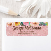 フローラバラ金ゴールドグリッターフォイルピンク差出人住所 ラベル (インサイチュ)