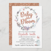 フローラバラ金ゴールドグリッターベビーの開花シャワー 招待状 (正面/裏面)