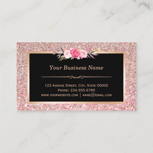 フローラバラ金ゴールドグリッターメイクアップアーティストヘアサロン 名刺 (裏面)