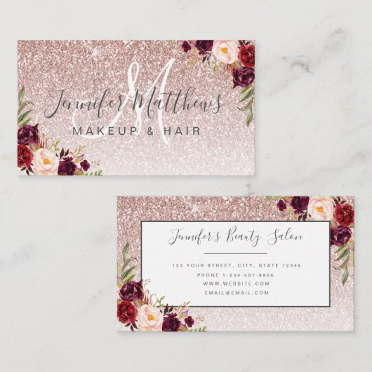 フローラバラ金ゴールドグリッターメークアップアーティストヘアサロン 名刺 (正面/裏面)
