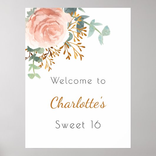 フローラバラ金ゴールドグリーンリースウィート16へようこそ ポスター (正面)