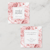 フローラバラ金ゴールドシンプルスクリプトモノグラム スクエア名刺 (正面/裏面)