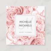 フローラバラ金ゴールドシンプルスクリプトモノグラム スクエア名刺 (正面)