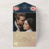 フローラバラ金ゴールドネイビーブルーフォト結婚ズ オールインワン招待状 (外側)