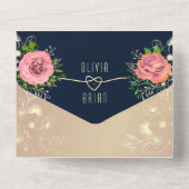 フローラバラ金ゴールドネイビーブルーフォト結婚ズ オールインワン招待状 (裏面)