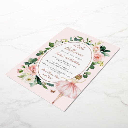 フローラバラ金ゴールドバタフライバレリーナ子供の誕生日 箔招待状 (回転した状態)