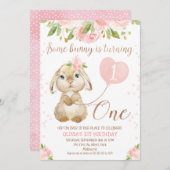 フローラバラ金ゴールドバニー第1誕生日招待状 招待状 (正面/裏面)