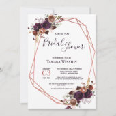 フローラバラ金ゴールドパープルジオメトリックブライダルシャワー 招待状 (正面)