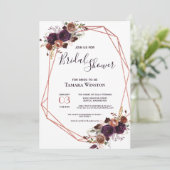 フローラバラ金ゴールドパープルジオメトリックブライダルシャワー 招待状 (スタンド正面)