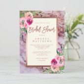 フローラバラ金ゴールドピンクマーブル結婚ズブライダルシャワー 招待状 (スタンド正面)