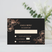 フローラバラ金ゴールドブラックウェディングRSVP 出欠カード (スタンド正面)