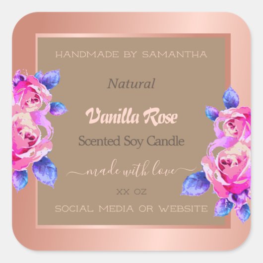 フローラバラ金ゴールドベージュ製品のパッケージラベル スクエアシール (正面)