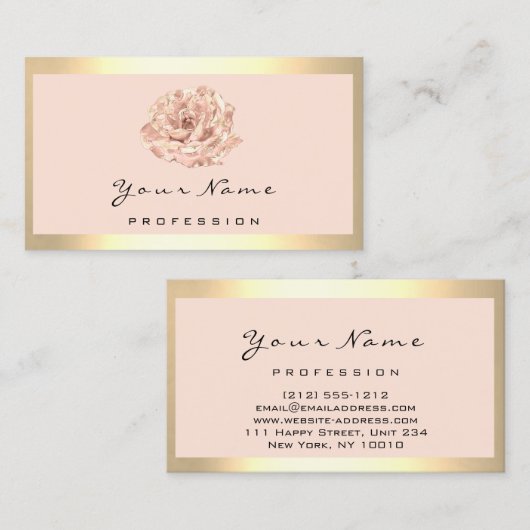 フローラバラ金ゴールドメイクアップアーティストヘアサロンフレーム 名刺 (正面/裏面)