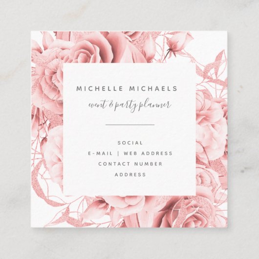 フローラバラ金ゴールドモダンスクリプトモノグラム  スクエア名刺 (裏面)