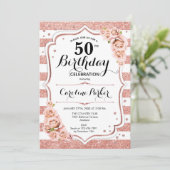 フローラバラ金ゴールド白写真第50誕生日 招待状 (スタンド正面)