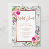 フローラバラ金ゴールド結婚マーブルブライダルシャワー 招待状 (正面)