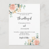 フローラバラ金ゴールド緑QRコード詳細結婚 インビテーションポストカード (正面)