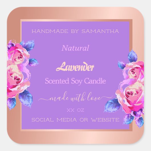 フローラバラ金ゴールド製品パッケージラベル紫 スクエアシール (正面)