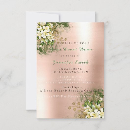 フローラバラ金ゴールド銅金属赤面パールMint 招待状 (正面)