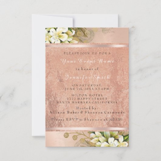 フローラバラ金ゴールド銅金属赤面パールVIP 招待状 (正面)