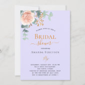 フローラバラ金ゴールド青紫色ブライダルシャワー 招待状 (正面)