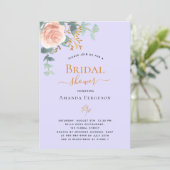 フローラバラ金ゴールド青紫色ブライダルシャワー 招待状 (スタンド正面)