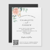 フローラバラ金ゴールドQRコード詳細ラグジュアリー結婚ズ マグネット招待状 (正面/裏面)