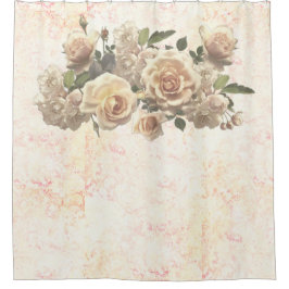 フローラバラ，大理石エレガント花 シャワーカーテン
