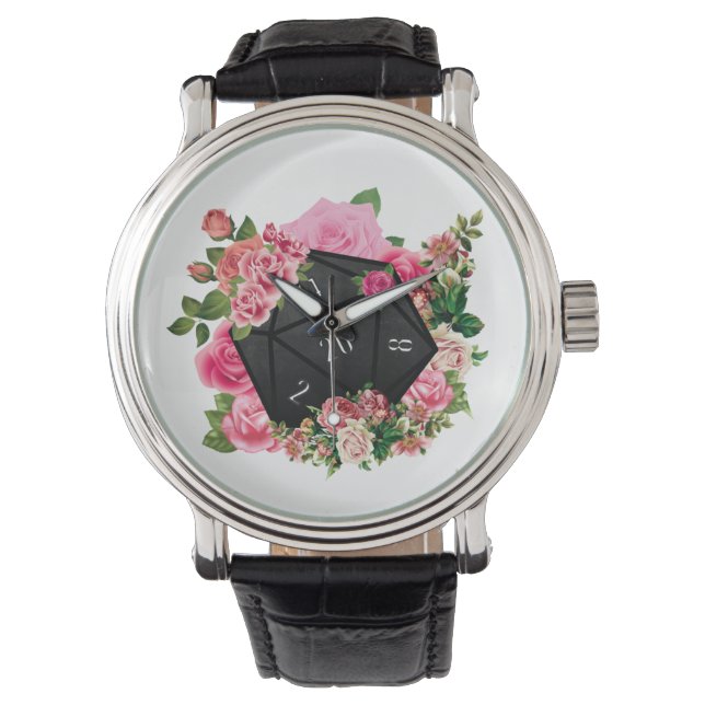 フローラバラD20 Tabletop RPGゲームサイコロ 腕時計 (正面)