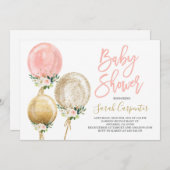 フローラバルーンベビーシャワーガールの招待 招待状 (正面/裏面)