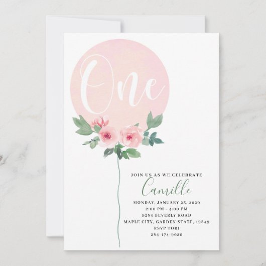 フローラバルーン誕生日ガール招待状 招待状 (正面)